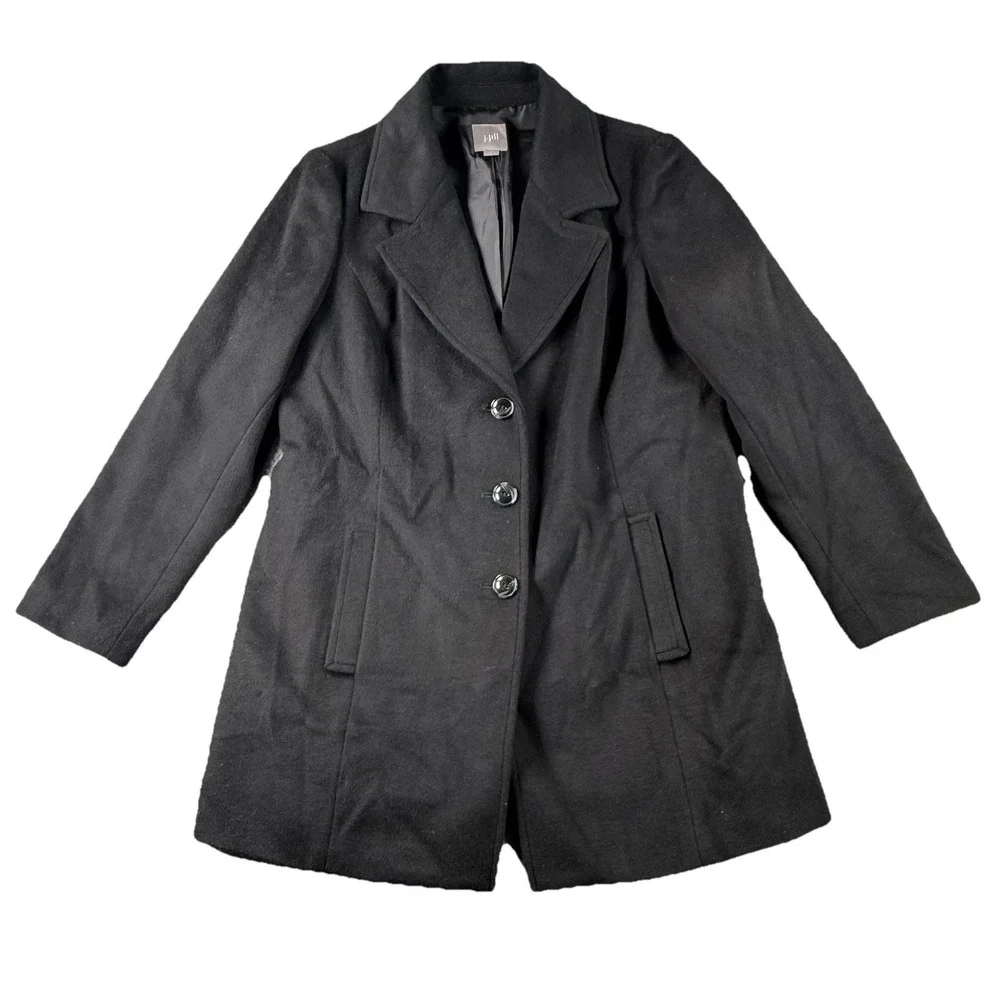 J Jill Black Wool Blend Coat Lined Button Front Jacket Womens M Career Office